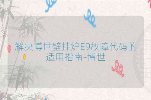 解决博世壁挂炉E9故障代码的适用指南-博世