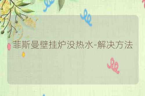 菲斯曼壁挂炉没热水-解决方法